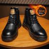 Men's Winter British Retro Motorcycle High-Top Martin Boots - Leather, Fur, and Velvet Lined for Warmth