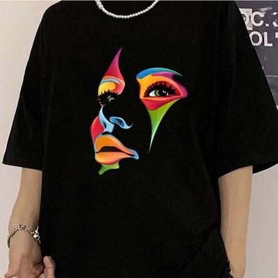 2024 Lady Face Personality Design Print T Shirt Female Street Comfortable T-Shirt Soft Casual Tops Breathable Short Sleeves