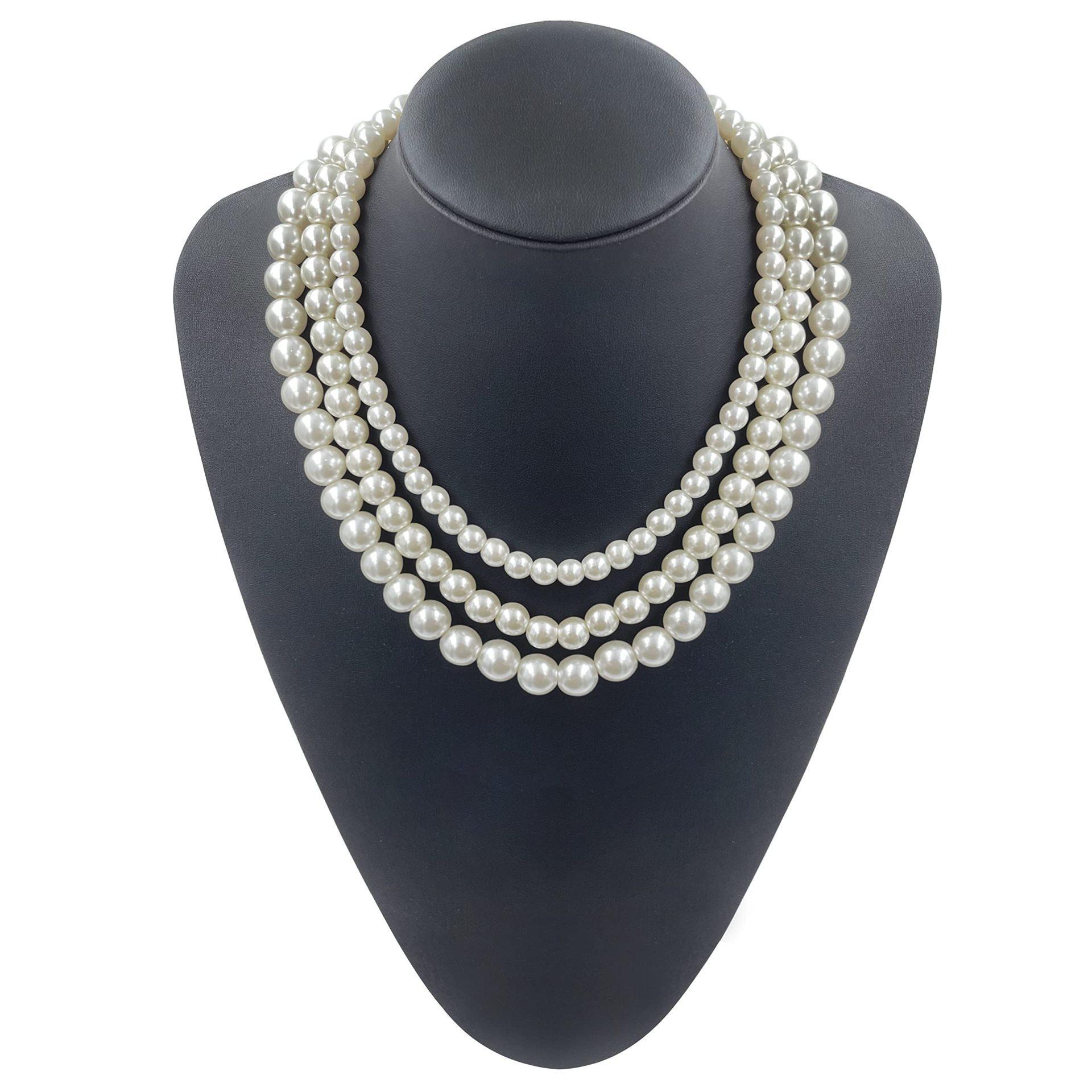 Triple Glass Pearl Necklace Bracelet Stud Earrings Set Elegant Fashion Sweater Chain Dress Cheongsam Necklace Accessories