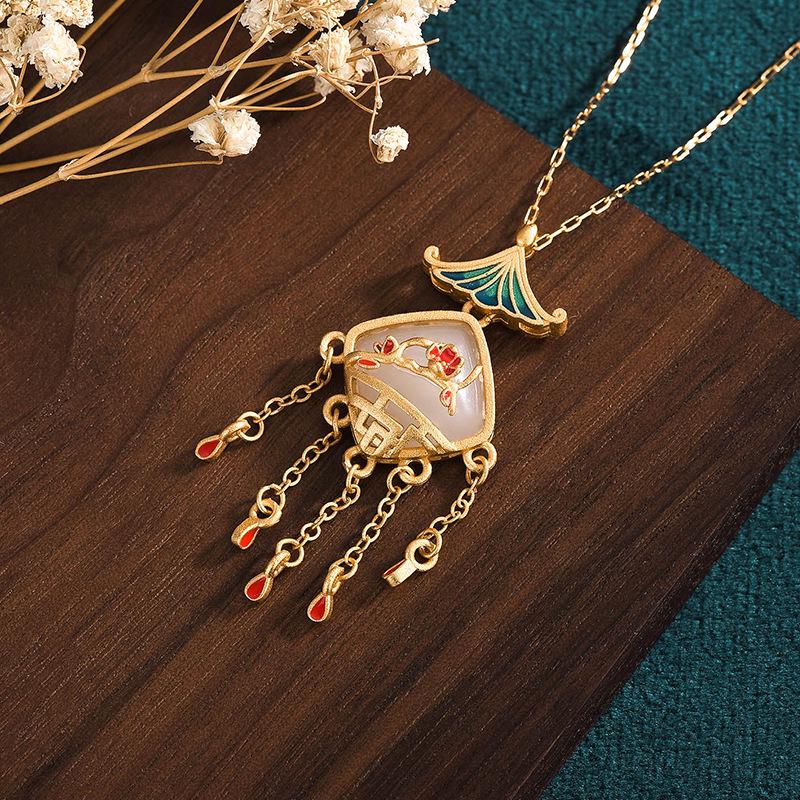Aieryuan Retro Chinese Enamel Jade Tassel Necklace