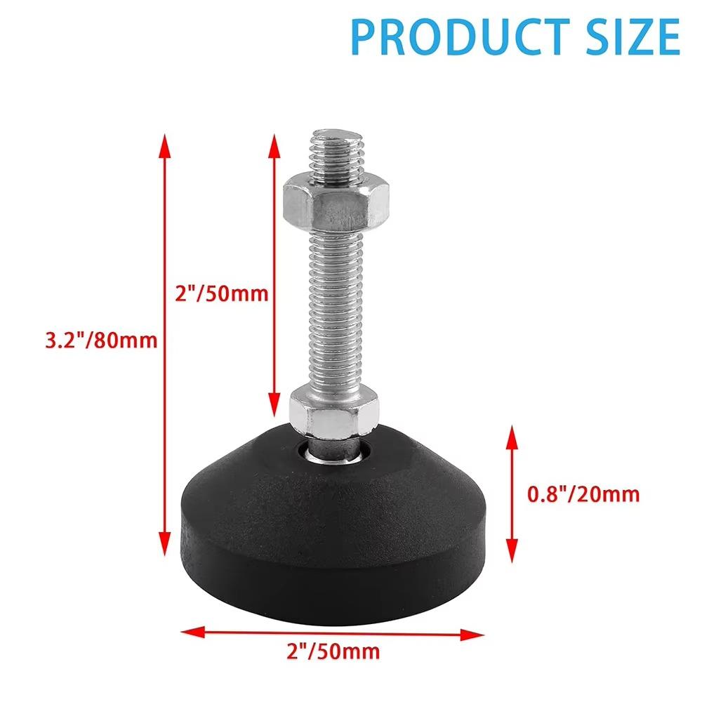 4Pcs Adjustable Levelling Feet Furniture Pads Diameter 50mm Nylon Base Universal Joint Threaded M12x50mm for Table Chair Stand