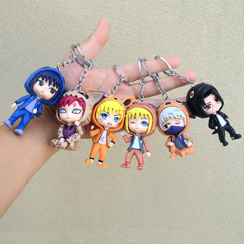 

6pcsset Naruto Anime Cartoon Figure Sasuke Kakashi Gaara Itachi Uchiha Keychain Backpack Decoration Pendant Gift