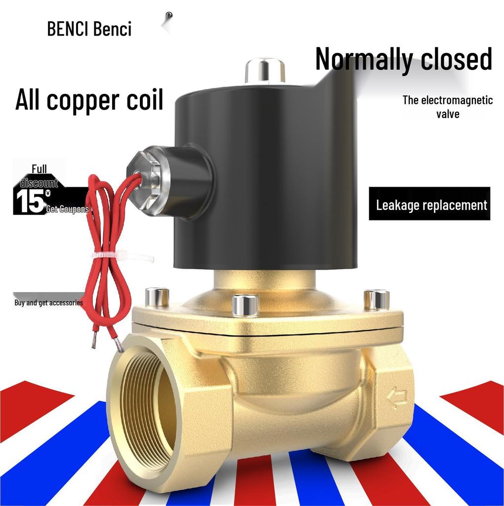 Pure Copper Coil Normally Closed Solenoid Valve for Water and Air, Available in AC220V, DC24V, and DC12V in Various Sizes