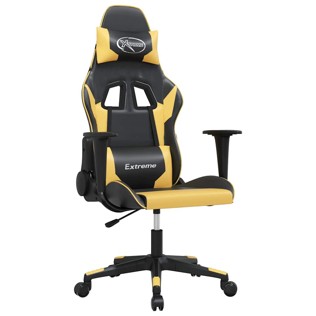 Gaming Chair In Black and Gold Artificial Leather