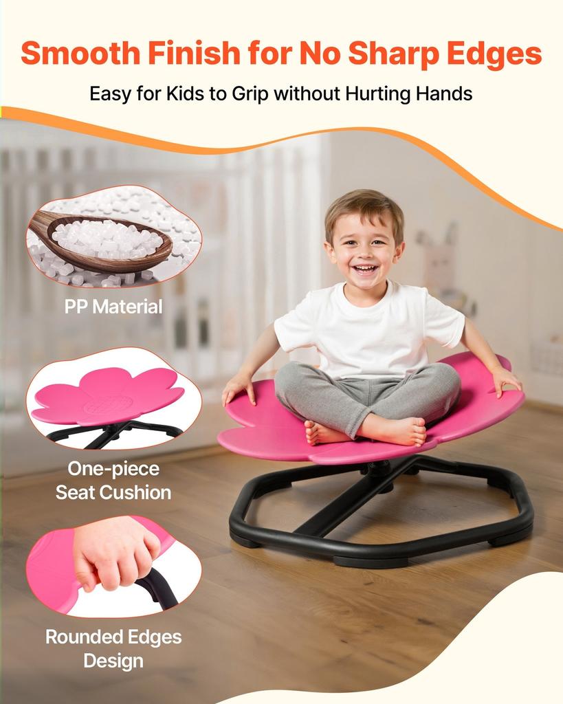 Kids Swivel Chair, 220 lbs Capacity, Flower Shape Sensory Spinning Chair, Autistic Kids Sensory Toy Seat with Non-Slip Metal Base, Toddler Sit & Spin