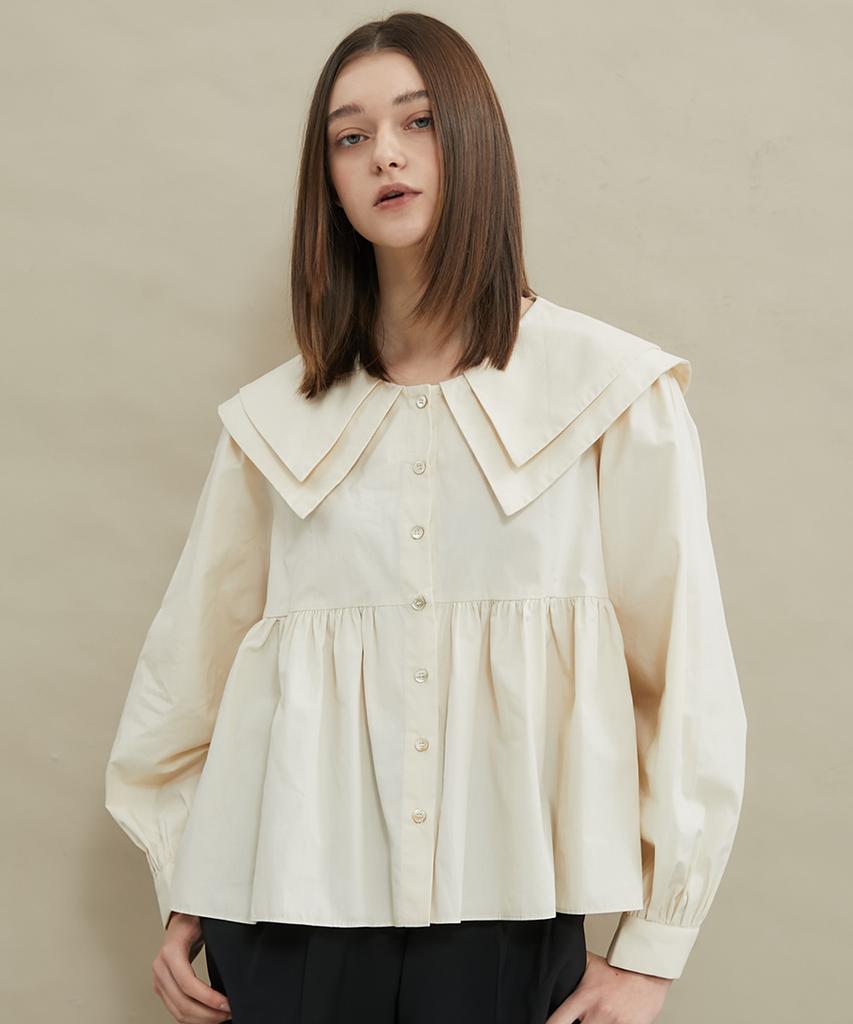 MANAVIS7 Sailor Double Collar Blouse [Beige]