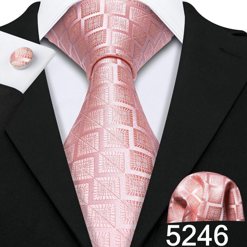 Barry.Wang Mens Striped Silk Tie Handkerchief Cufflinks Formal Necktie Set Designer