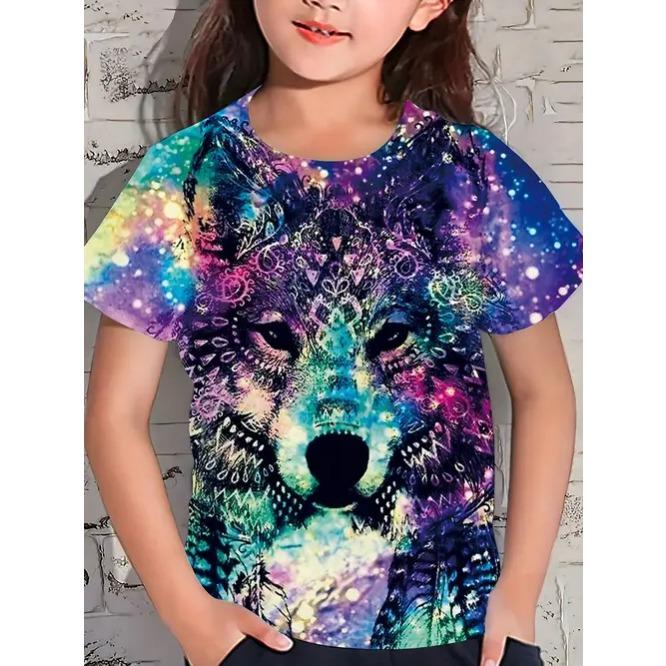 Summer New Casual and Comfortable Animal Print Girls Round Neck Short Sleeve T-shirt