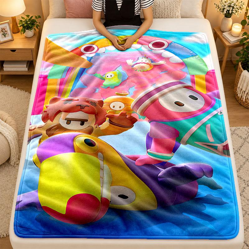 Flannel BlanketFall Guys Warm Soft Throw Blanket for Indoor Sofa Bed Living Room Use