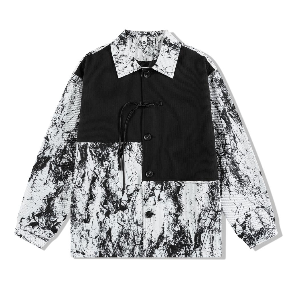 New Chinese Style Loose Tie-Dye Long Sleeve Shirt Men's Fashion Design Summer BF Trendy Patchwork Fake Two-Piece Button Shirt