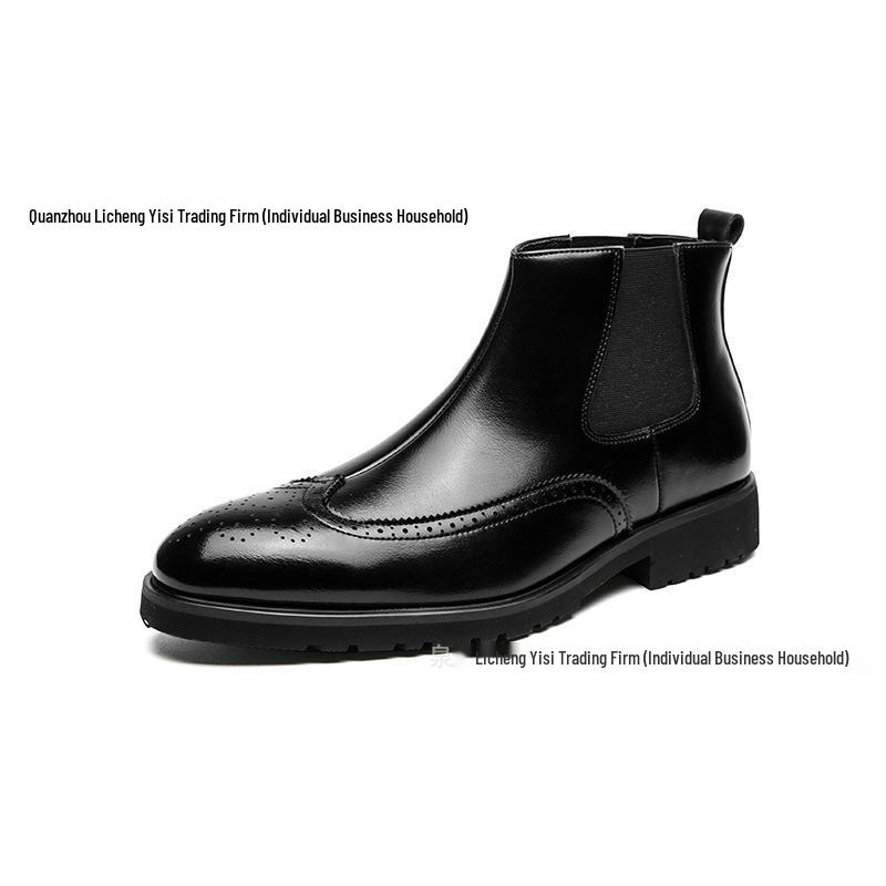 Men's Plus Size Brogue Pointed Toe Leather Ankle Boots - Formal & Casual High Top Shoes