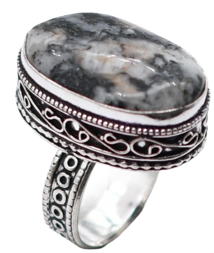 White Buffalo Natural Gemstone Silver Plated Ring US Size-9.5 A 317