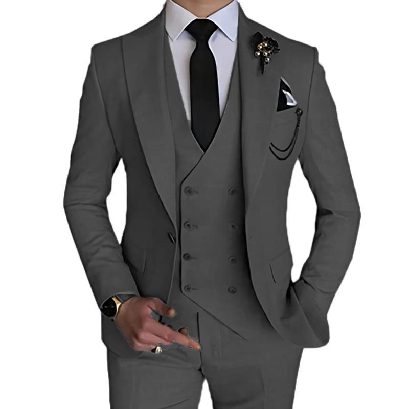 Moda Uomo Tempo libero Boutique Fibbia Singola Slim Fit Abito da Sposa Completo 3 Pezzi Blazer Giacca Gilet Pantaloni Pantaloni Cappotto