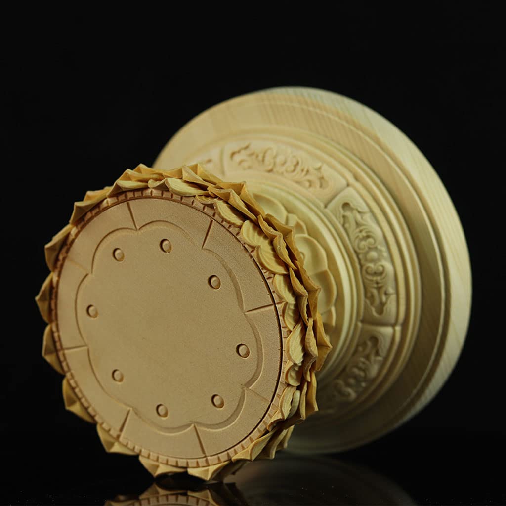 Round Buddha Statue Base, Made of Cypress Wood, High-Quality Wood Carving, Lotus-Shaped Pedestal [Woodcarving Buddhist Altar Accessories], Wooden Pede
