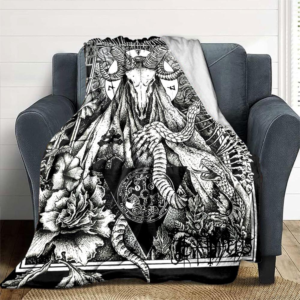 Satan Print Flannel Blanket High Quality Warm Comfortable Cover for All Seasons Perfect for Gifts Home Decor