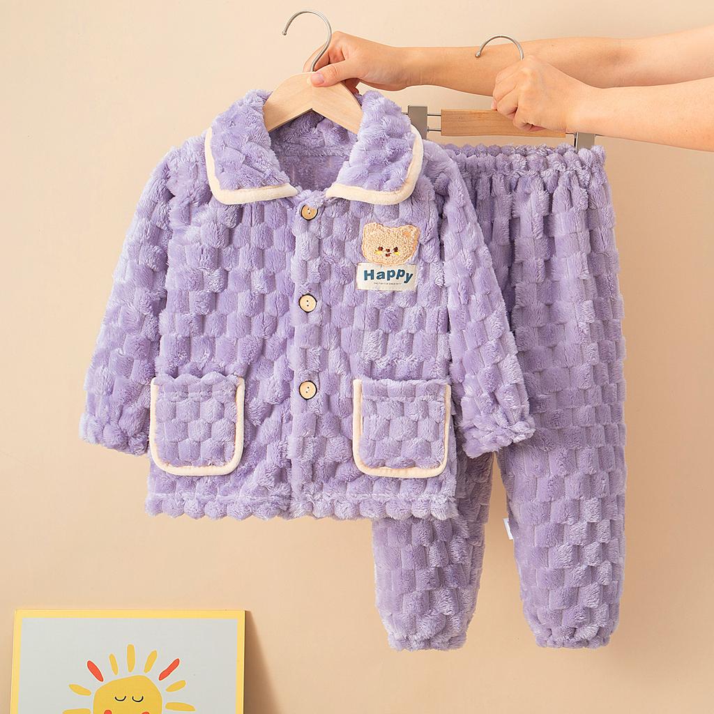 Dětské podzimní zimní měkké flanelové teplé pyžamové soupravy Dětský kabátek s kresleným medvídkem a kalhotami Pyžama pro chlapce a dívky Ležérní oblečení na spaní