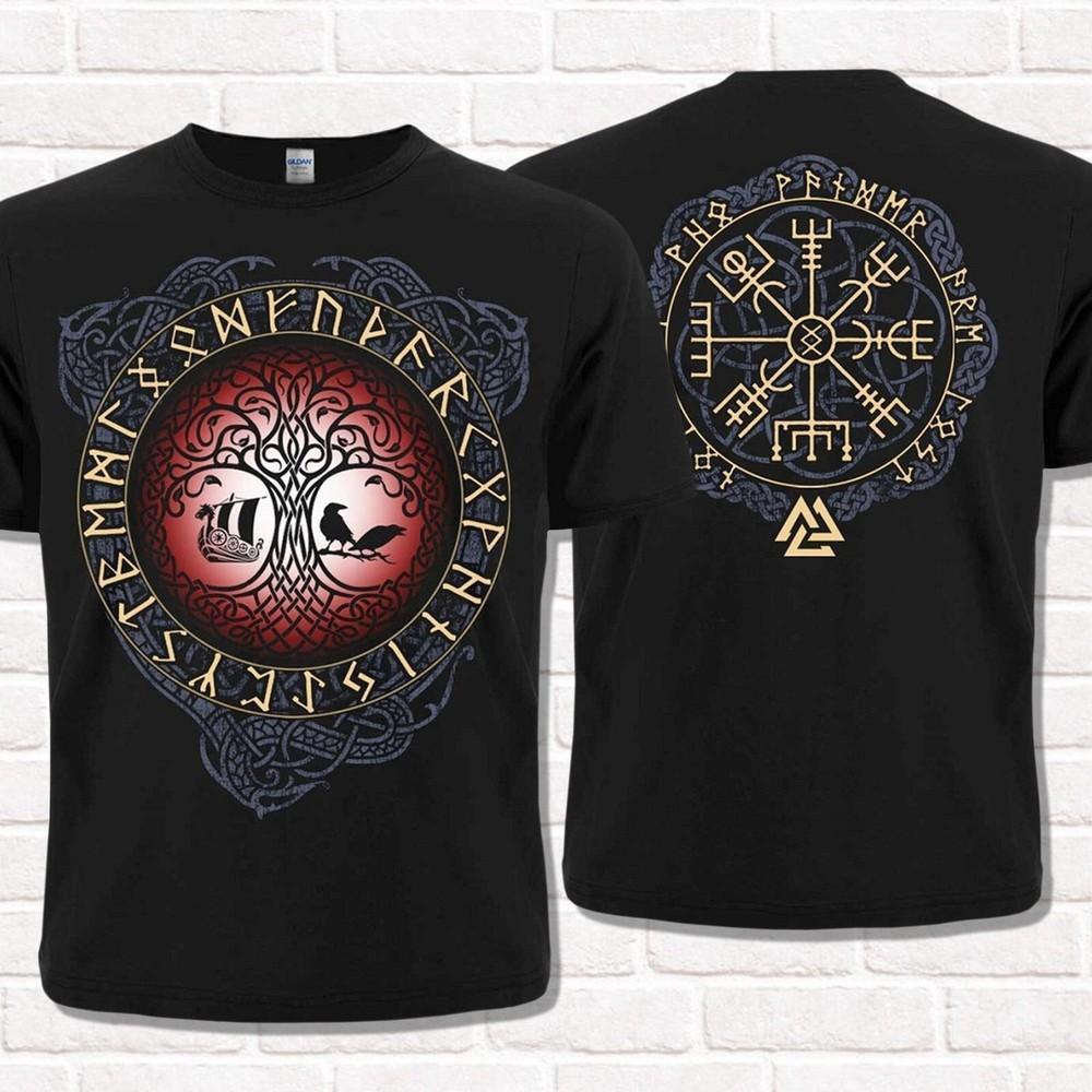 

Yggdrasil T-Shirt Vegvisir, Runic Compass. Viking style. Asatru. Drakkar. S
