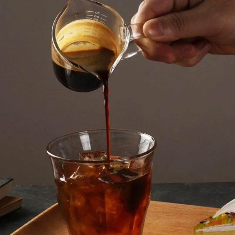 70/150ML Espresso Glas Tasse Holzgriff Messbecher Milch Latte Kännchen Kaffeezubehör Küchenbecher Trinkgeschirr Doppelbodenflasche