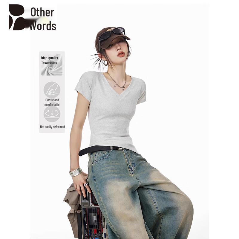 

Women s Ribbed V-Neck Slim Fit Short Sleeve T-Shirt XL