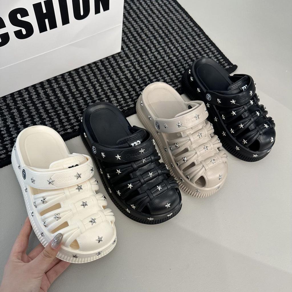 Baotou half slippers thick-soled small beach sandals Internet celebrity super fire star hole shoes women's outer wear 2025 new models