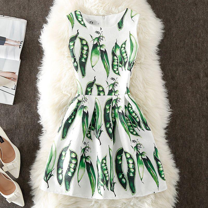 

New Spring New Arrival Women s Clothing Fashion Print Dress Silm Slim Looking Sleeveless A- line Skirt 7549 L