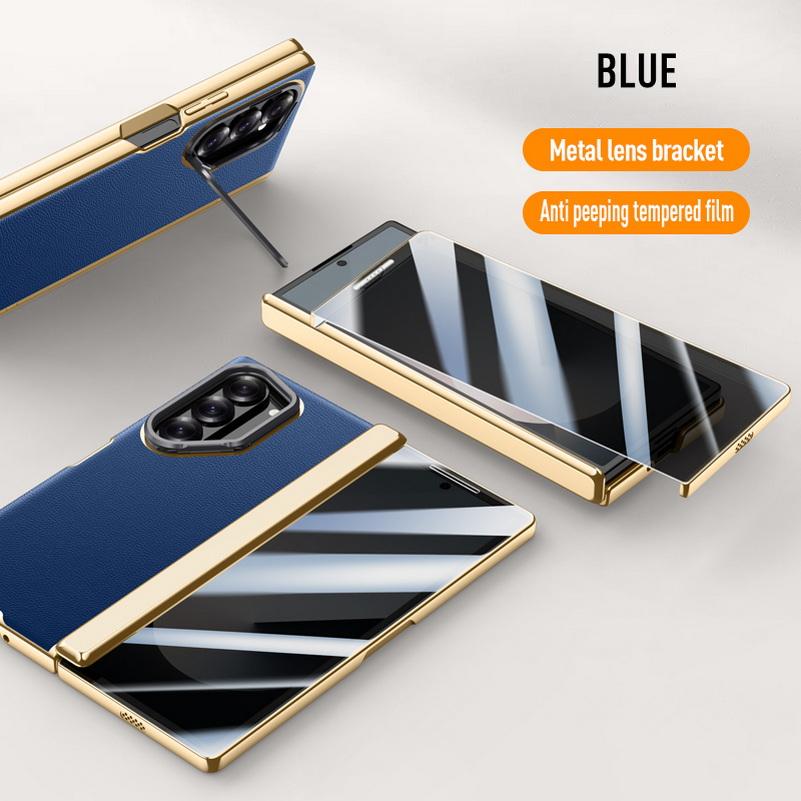 Galvanisierte Federgelenk-Schutzhülle aus echtem Leder und gehärtetem Glas für Samsung Z Fold 6 Galaxy Z Fold6 Rundumschutzhülle