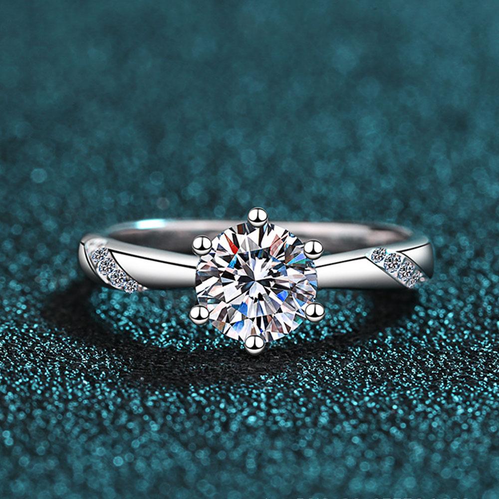 0.5-2ct D Color Moissanite Engagement Ring for Women 925 Silver Gold Plated Solitaire Rings