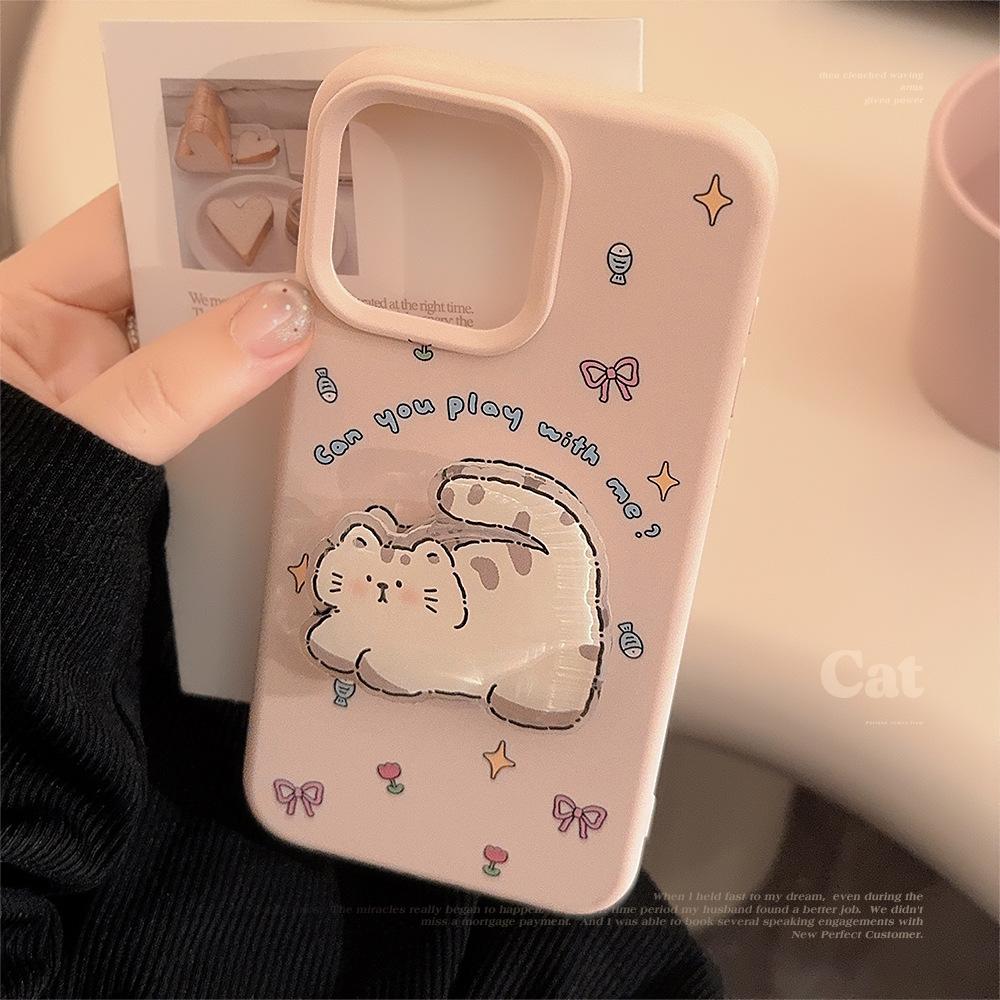 Fat Cat Stand Iphone17 Mobile Case Apple 15 Pink Cartoon 16 Promax Applicable To 13 Anti Fall 12 Soft