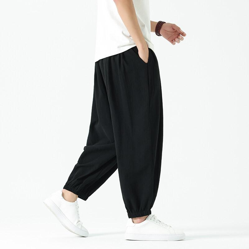 Spring Summer  Men's Cotton and Hemp Pants Loose Drawstring Lantern Pants Haren Pants Japanese Casual Pants