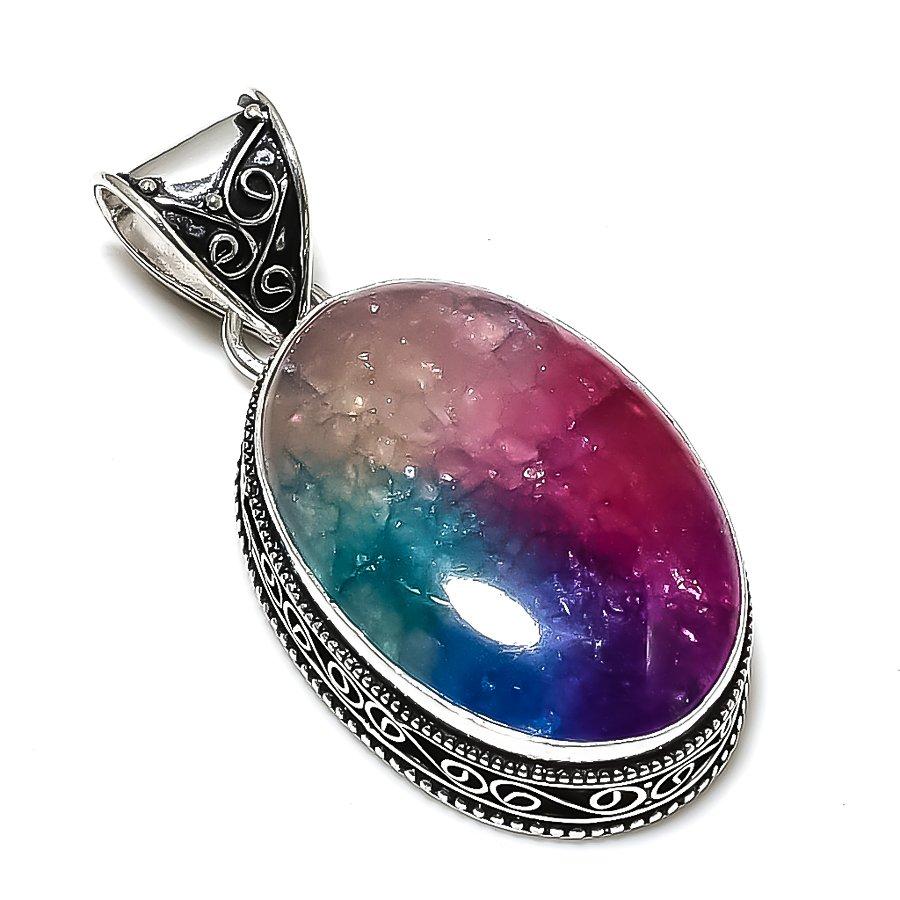 Rainbow Solar Quartz Gemstone 925 Sterling Silver Jewelry Pendant 2.09" SU-5103