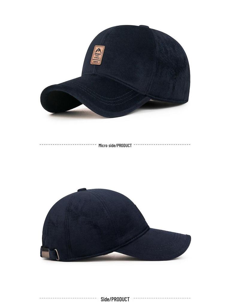 Men's Warm Winter Baseball Cap with Ear Protection and Velvet Lining - Fashion Logo Duckbill Hat for Middle-aged and Elderly Adults