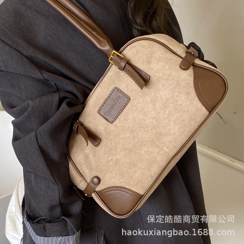 Suede handbag bag women's 2025 new trendy autumn and winter retro fashion shoulder bag commuter messenger pillow bag
