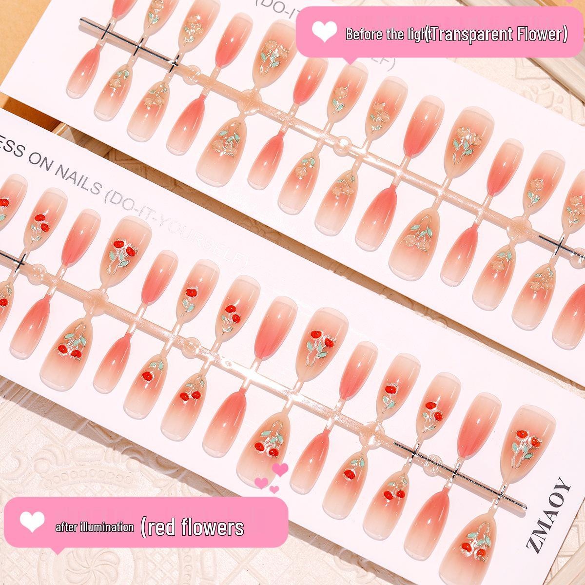 

Color-Changing Gradient Blush Tulip Short Almond Cat Eye Nail Patches Full Set XS/S/M