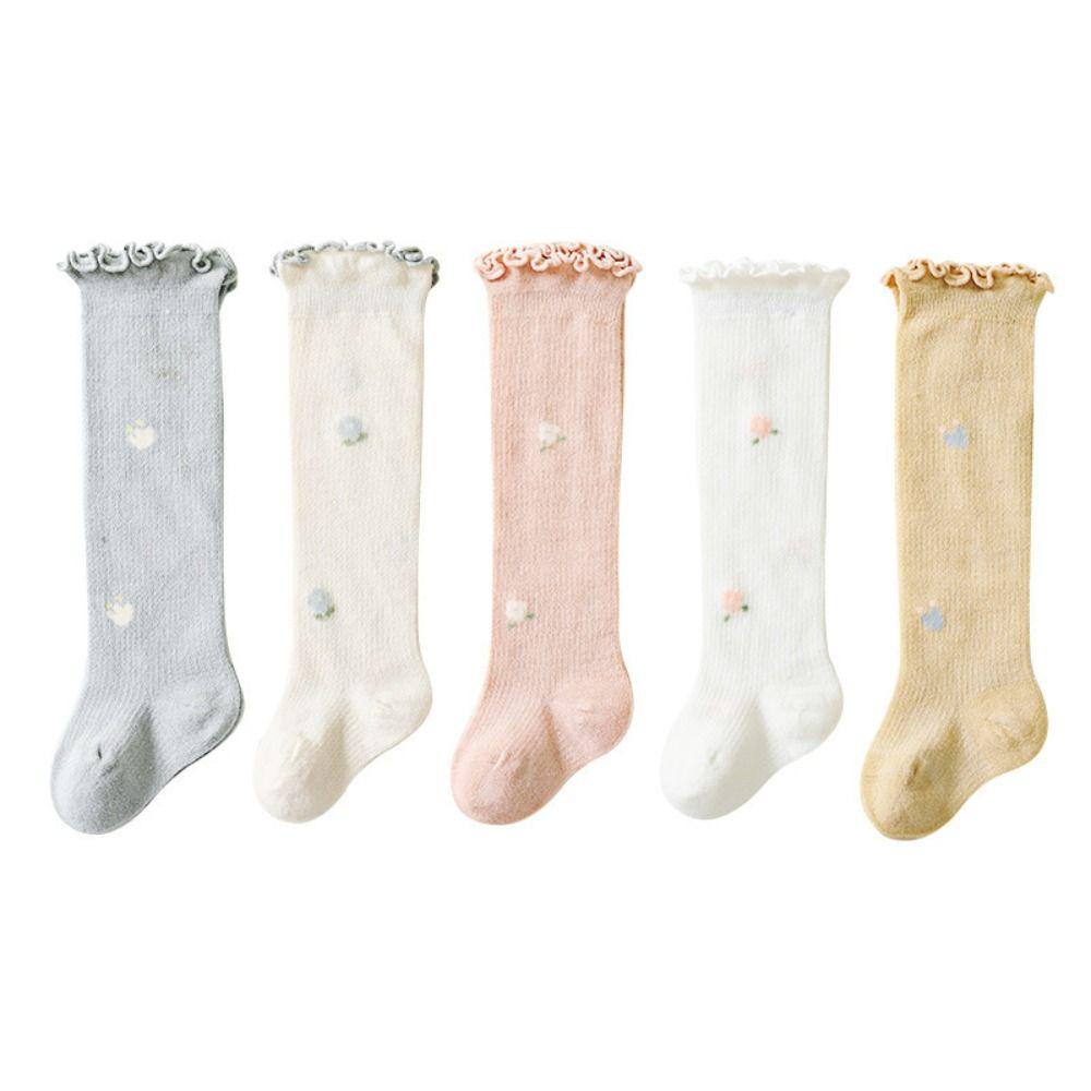 New Summer Ruffle Knee Socks Solid Color Mesh Long Stockings Elastic Breathable Baby Socks Toddler