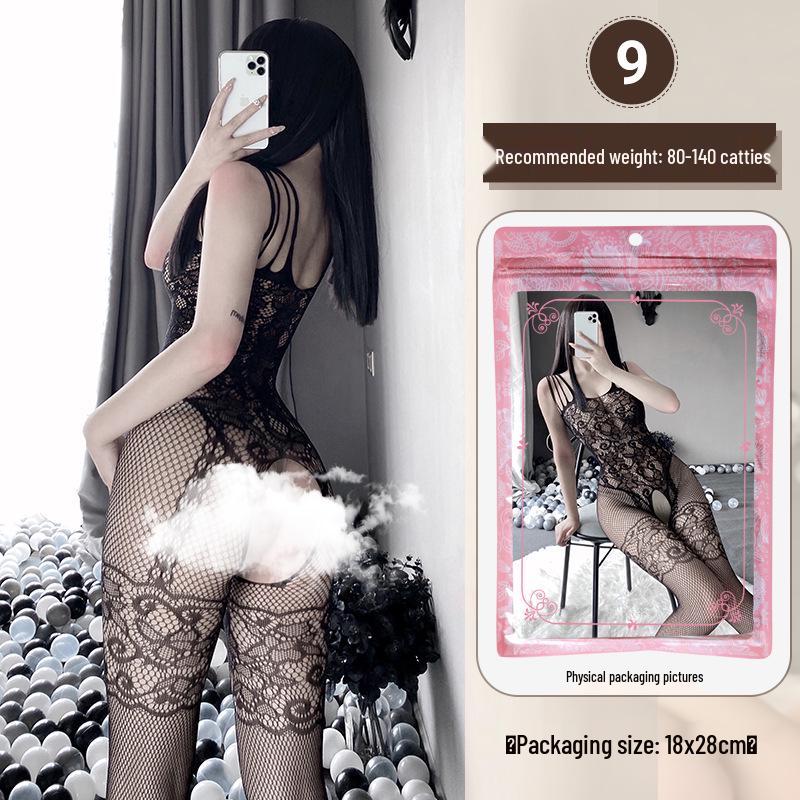 Linlinting Plus Size Sexy See-through Cutout Bodysuit with Open Crotch Stockings Set
