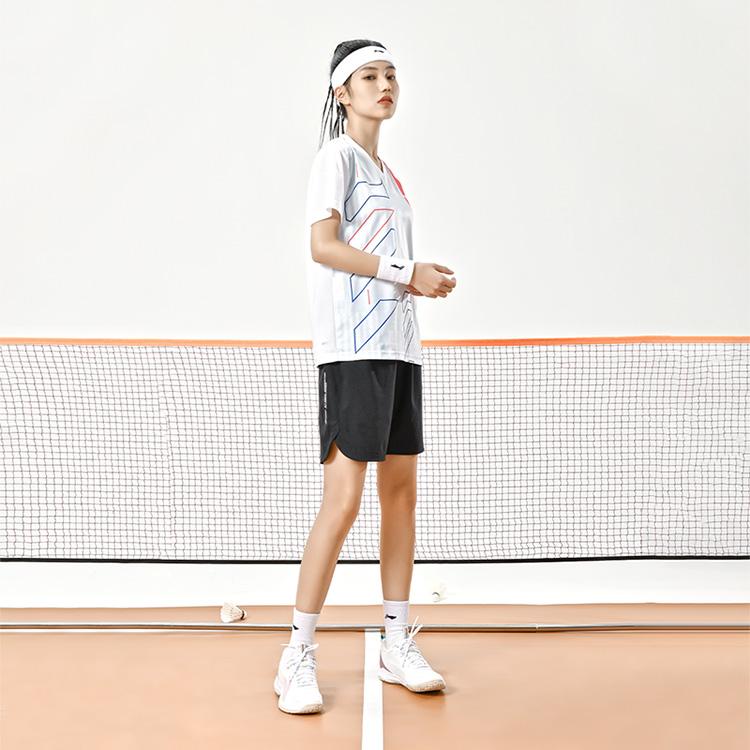 Li Ning Badminton Series Logo Stripe Print Straight Cut Short Sleeve T-Shirt Unisex Tops White AAYU269-2