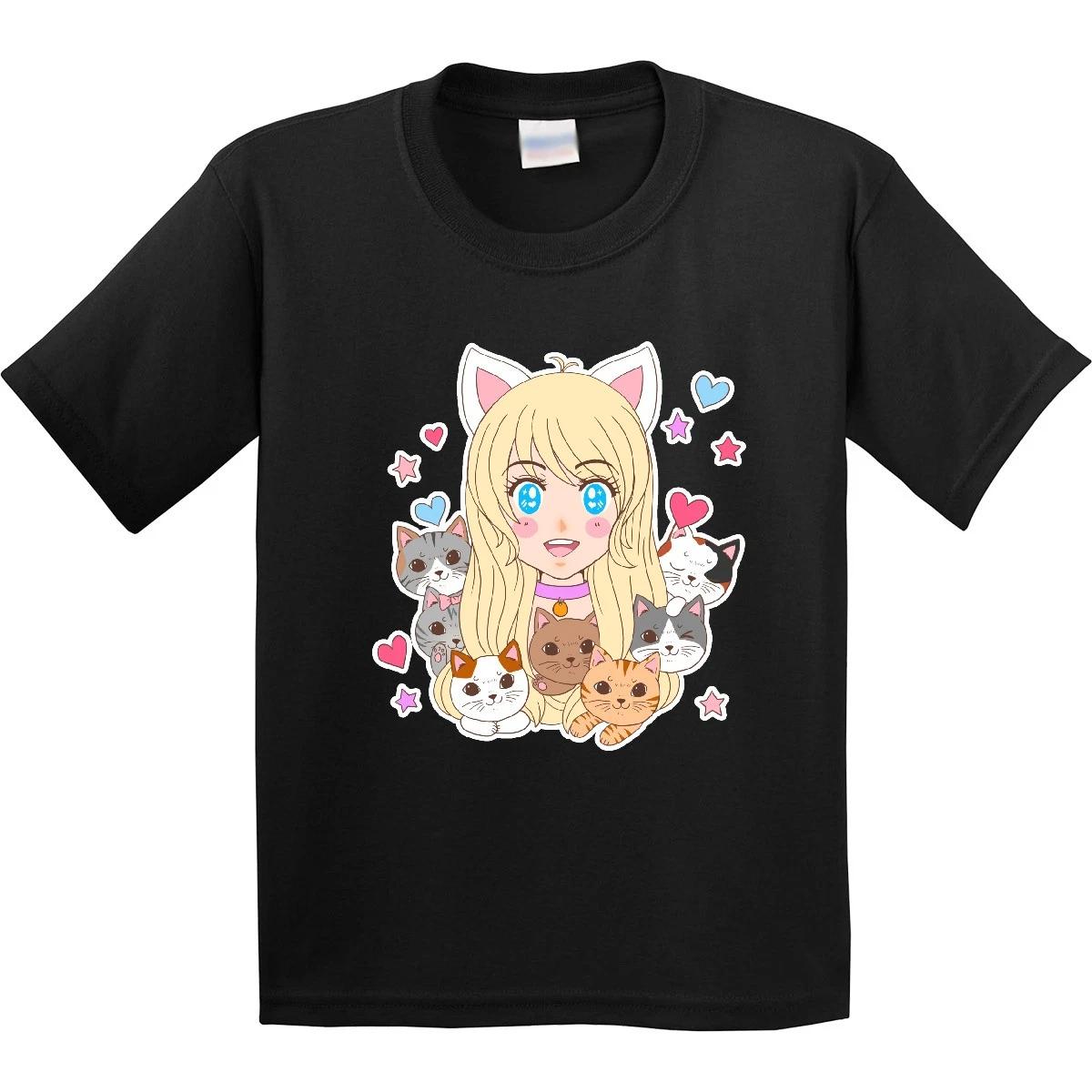 

Inktastic Neko Anime Girl With Kittens Youth kids boys T-Shirt Pop Culture Otaku Kitten 130