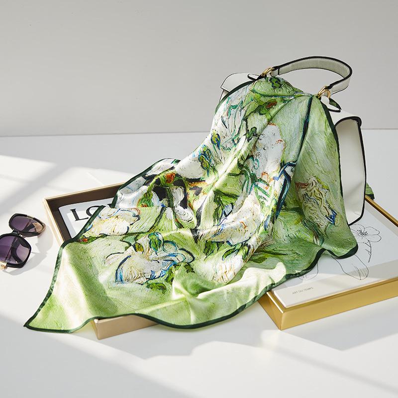 68*68cm 100% Mulberry Silk Scarf Luxury Printed Square Shawl Elegant Lightweight Soft Summer Fashion Accessory Women