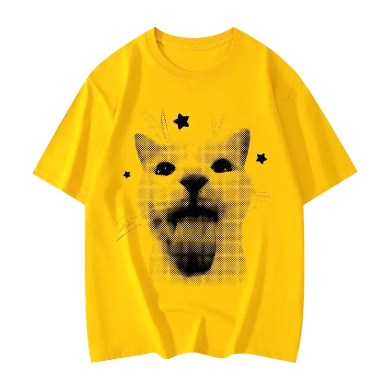 Funny Cat Meme Graphic T Shirts Men Women Clothing Y2k T-shirts Fashion Trend Vintage Short Sleeve T-shirt