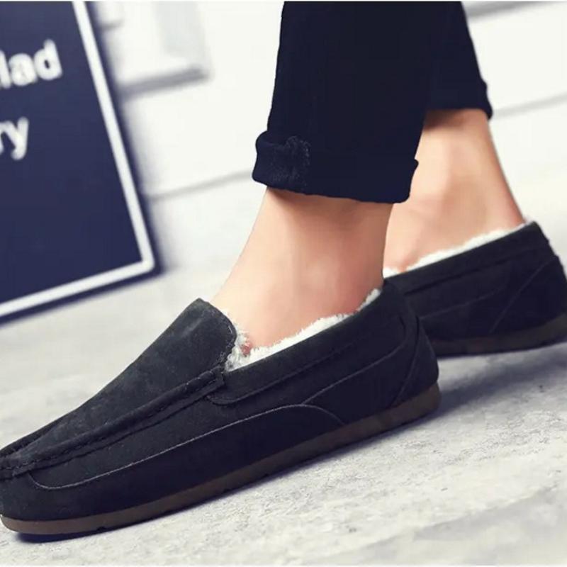 Plus Size 44 45 Man's Winter Leather Casual Shoes Warm Thick Cotton Shoes One Foot Treading Non-slip Men's Lazy Shoes Sneakers