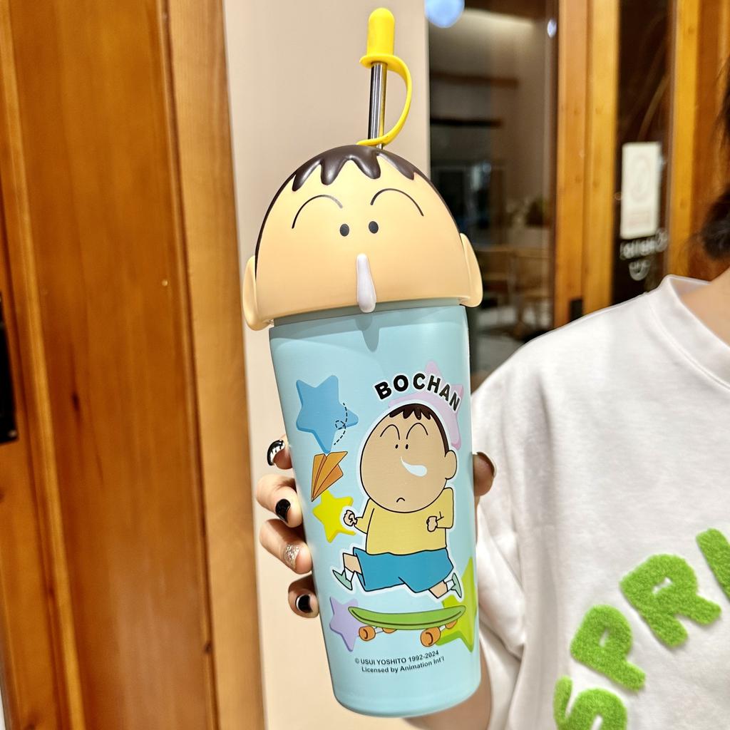 Crayon Small New Water Cup New Thermos Flask Cup Female Fashionable Top Students Go To School Special Straw Mug Birthday Gift