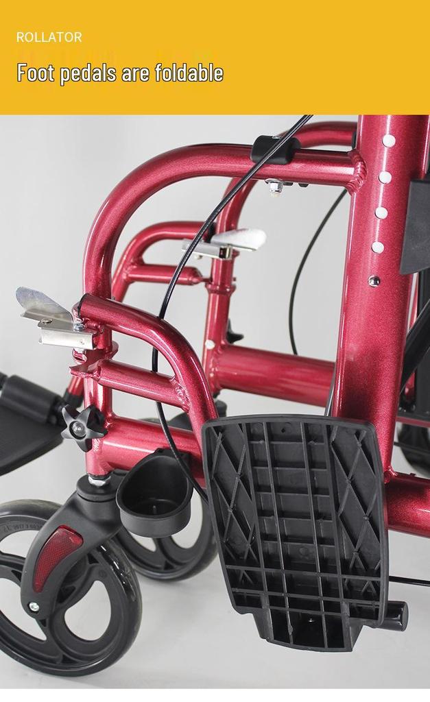 Lightweight Foldable Four-Wheel Walker with Seat and Shopping Trolley for Seniors