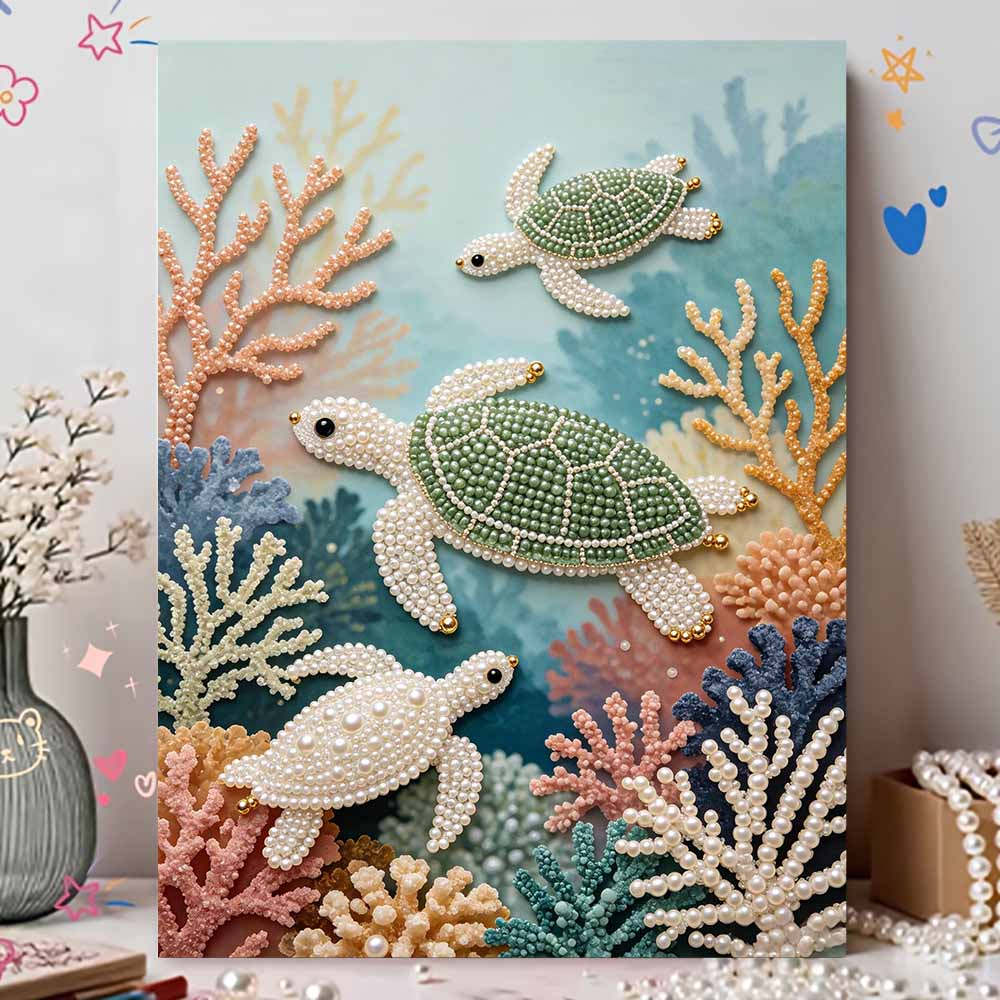 Shiny Pearl Sea Turtle Coral Reef DIY Painting Creative Bead Art Craft Household Wall Decoration Nice Present For Art Hobbyists Home Decor