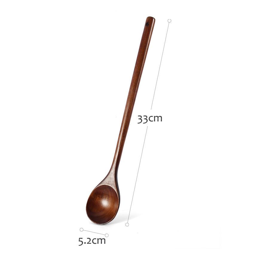 Korean Long Wooden Spoons Natural Coffee Stirring Rod Tea Dessert Spoon Handle Round for Soup Tableware Kitchen Supplies
