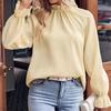 2024 Spring/Summer Women's Solid Color Commuter Loose Long Sleeve Shirt with Ruffled Collar