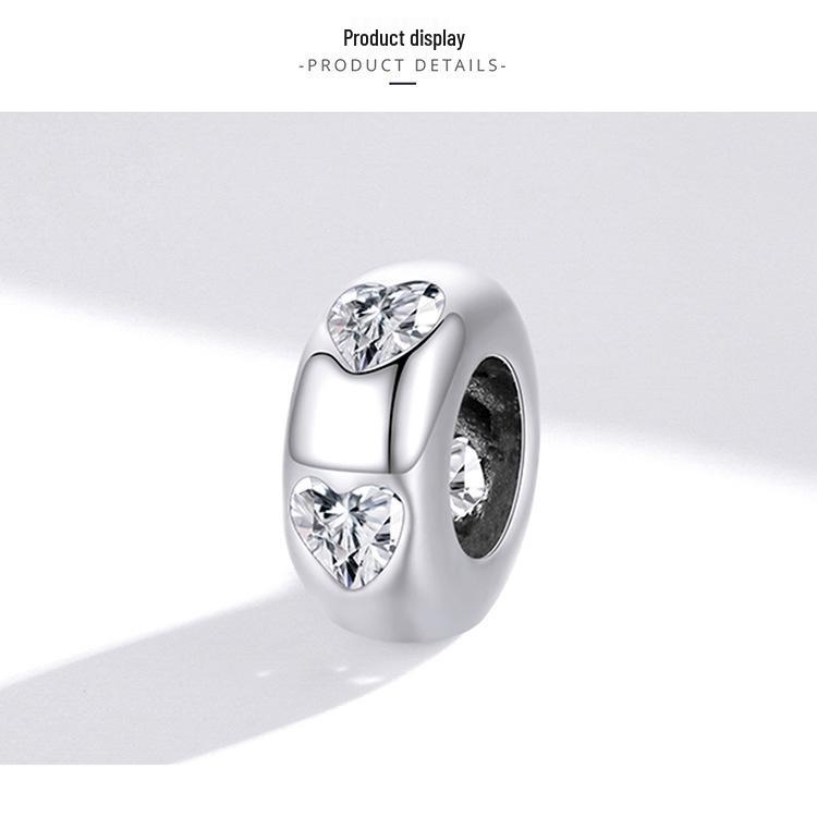 Pure Heart Sterling Silver Zircon Bracelet with Heart-Shaped Spacer Beads