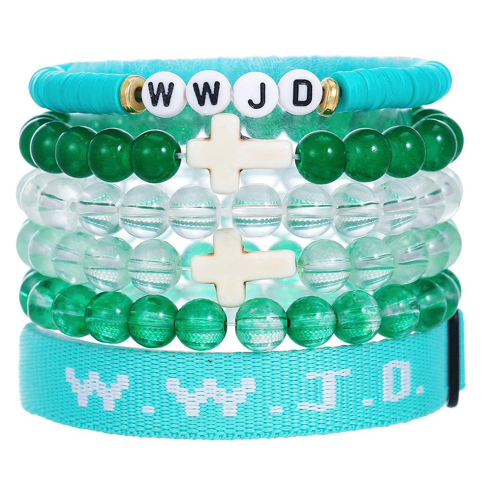 Wwjd Kreuz Armbänder mit Perlen Handgefertigt Geometrisch Polierte Steine Für Männer Frauen Freundschaft Und Glaube