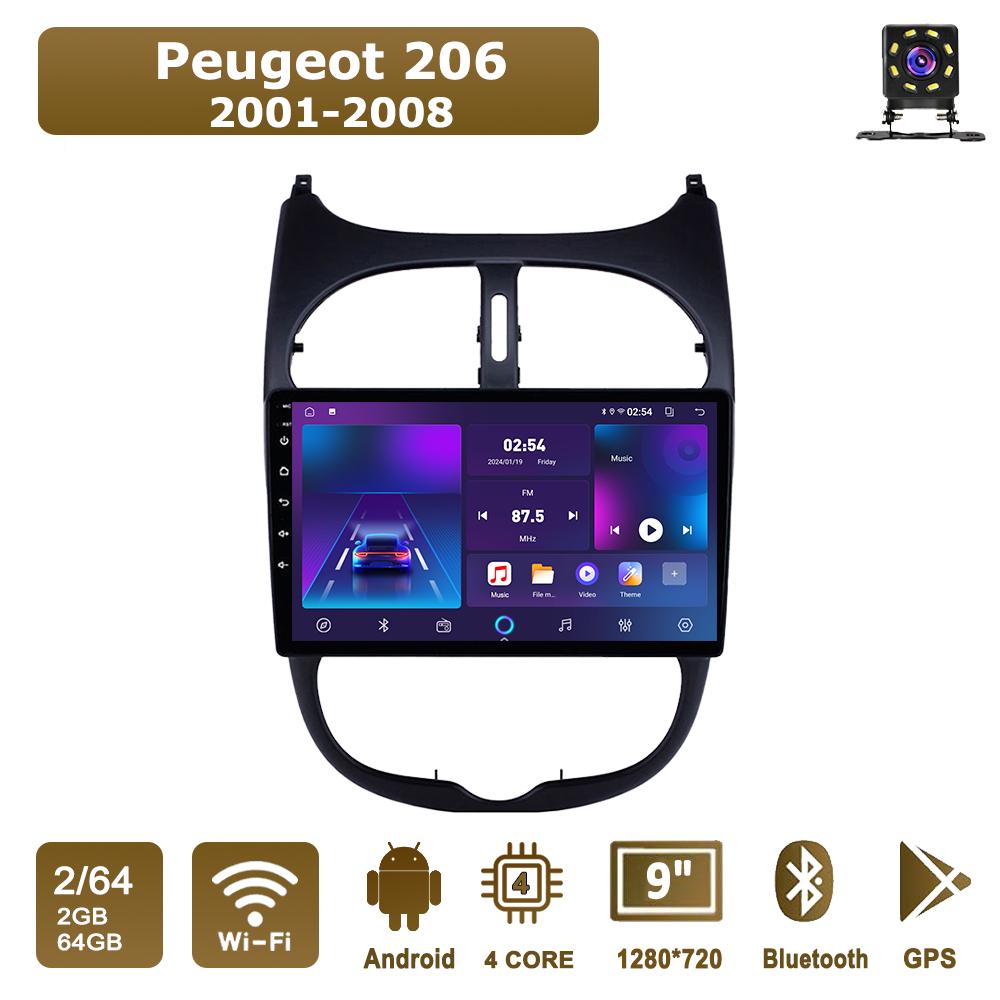 

Автомобильная магнитола Android Car-Play для Peugeot 206 2001-2008 Мультимедийный плеер Головное устройство Стерео Навигация GPS BT WIFI, 2+64 ГБ чёрный