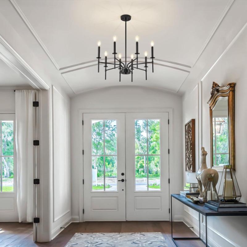 8-Light Black French Industrial Retro Chandelier for Living, Dining, Bedroom