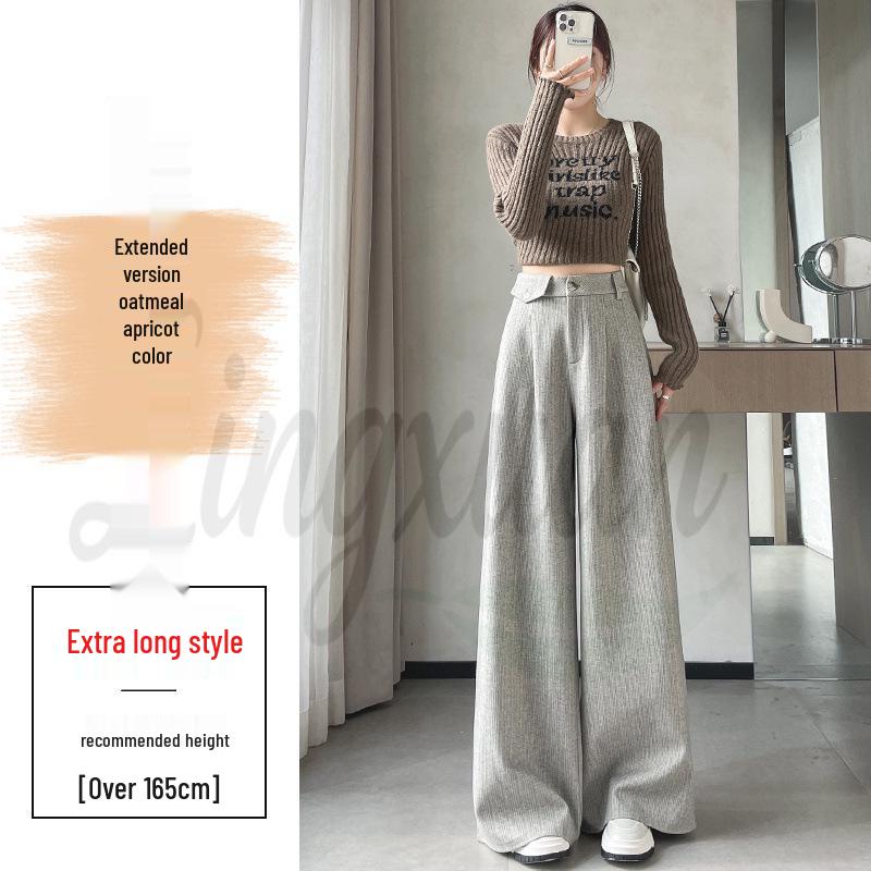 2026 Autumn/Winter Women s High-Waist Wool Wide-Leg Pants with Velvet Lining and Wheat Ear Pattern 2XL
